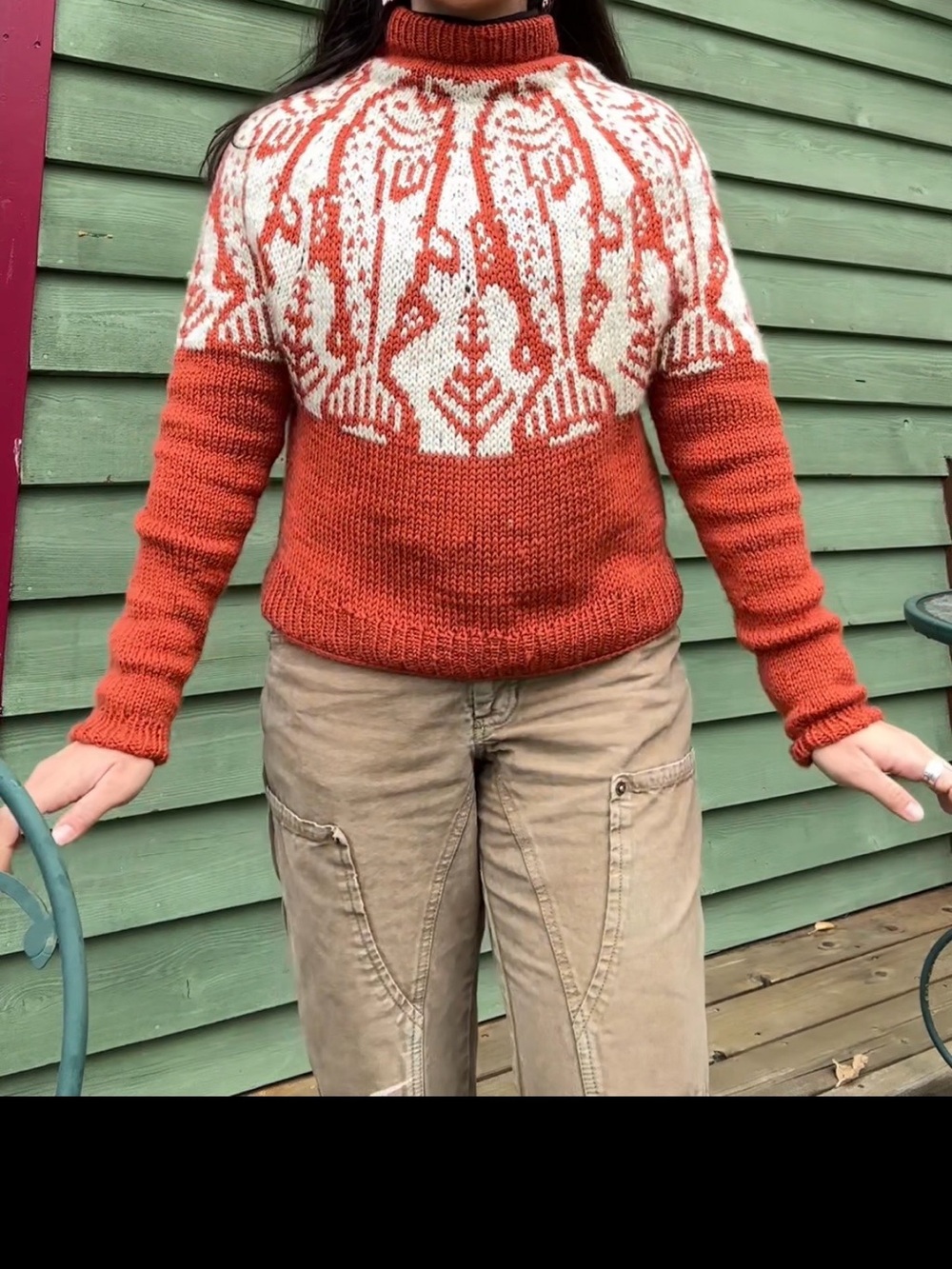 HANDMADE salmon sweater-100% wool yarn